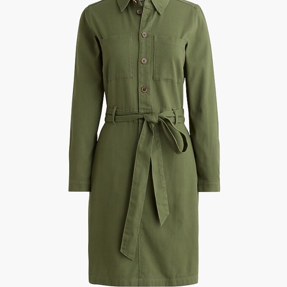 JCrew Olive Green Long-sleeve utility shirt-dress with belt and pockets size L